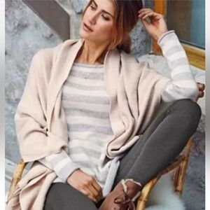 Athleta‎ Backcountry Cashmere Gray Ivory Striped Sweater Crewneck Womens Large